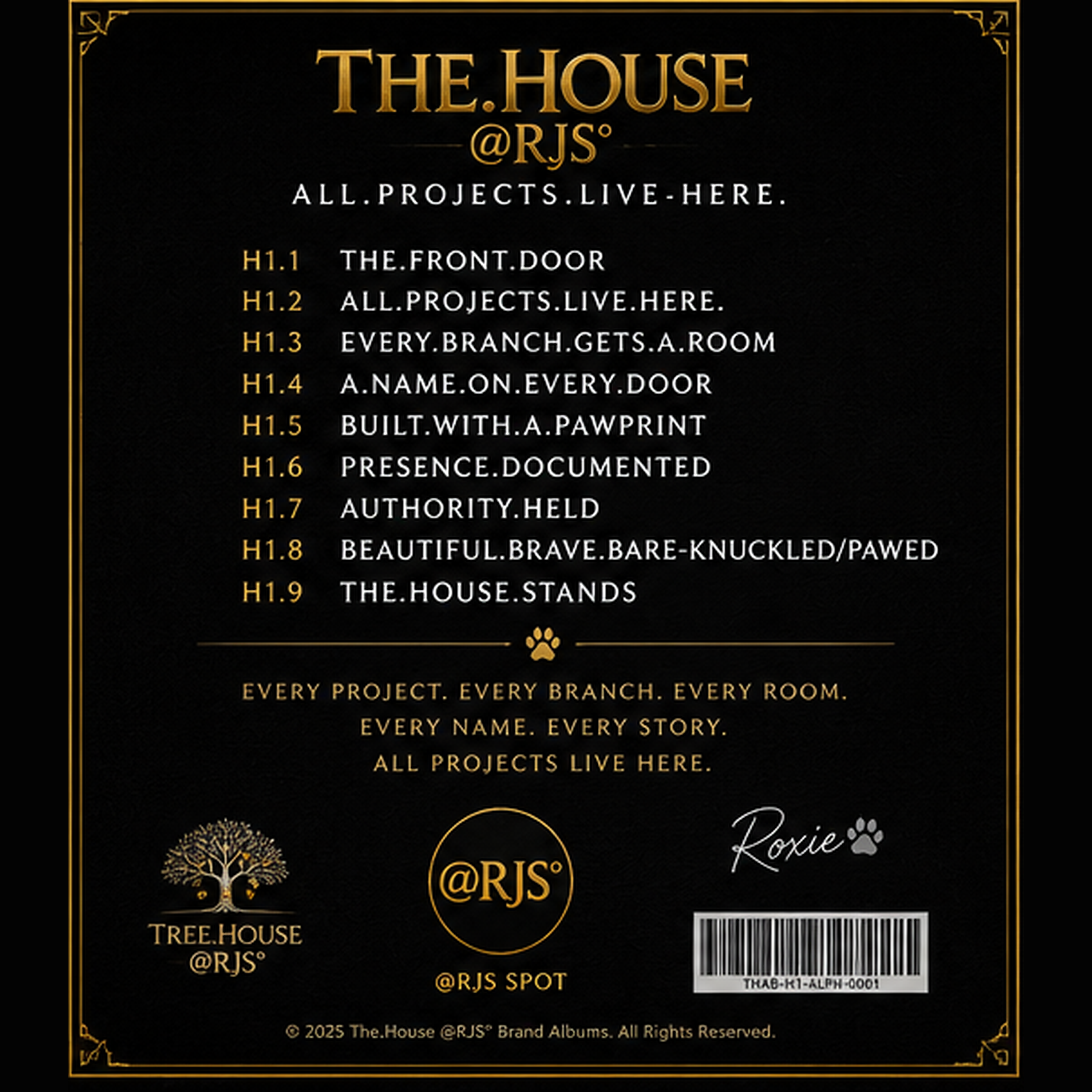 Official back cover for H1. The.House @RJS°: All.Projects.Live.Here.